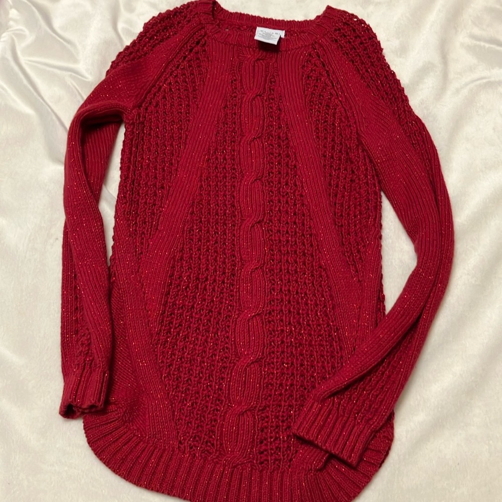 NWT Tahari Red Sparkle Sweater With Scoop Neck And Bottom Girls 10/12
